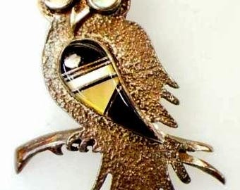 Sterling Silver Indigenous Style Owl Brooch or Pendant Handmade and Signed