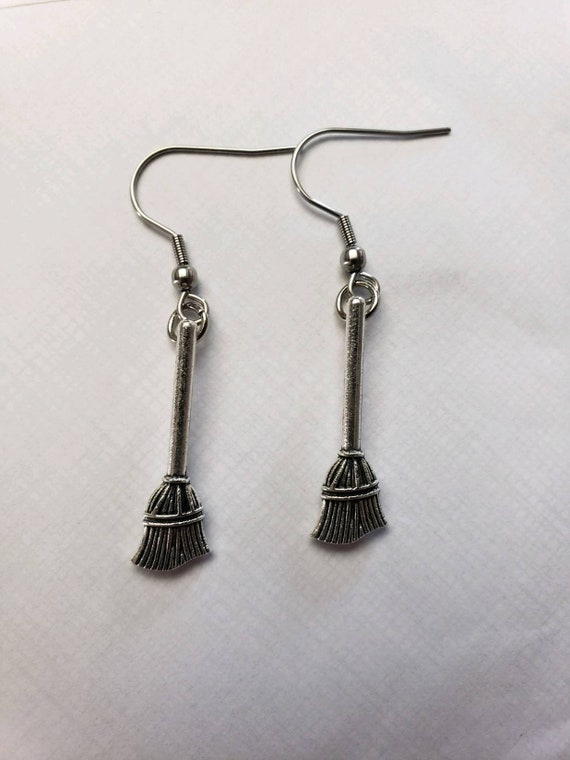 Stainless Steel. Witch on a Broom earrings