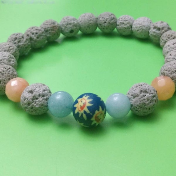 Bracelet perlé LavaRock, Aventurine pêche et pâte FIMO gris pour femmes