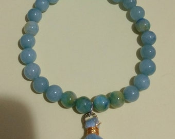 Women's Aquamarine Gemstone Beaded Bracelet with Tassle