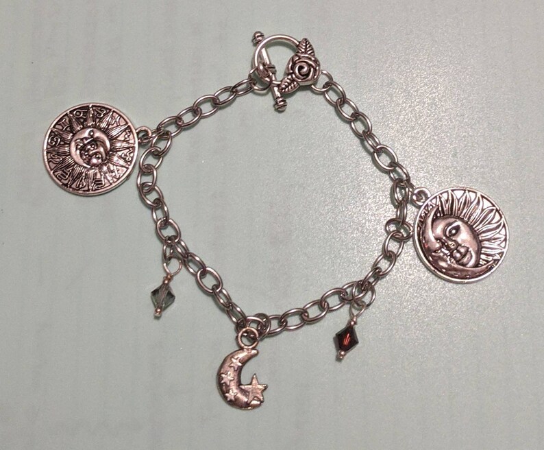 Women/'s Sun and Moon Charm Bracelet with Swarvoski Crystals