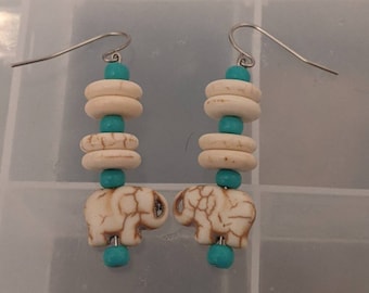 Howlite Elephant Beaded Earrings