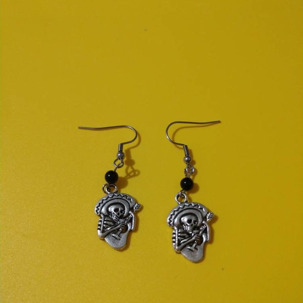 Day of the Dead/ Halloween Skeleton Guitar Stainless Steel Earrings