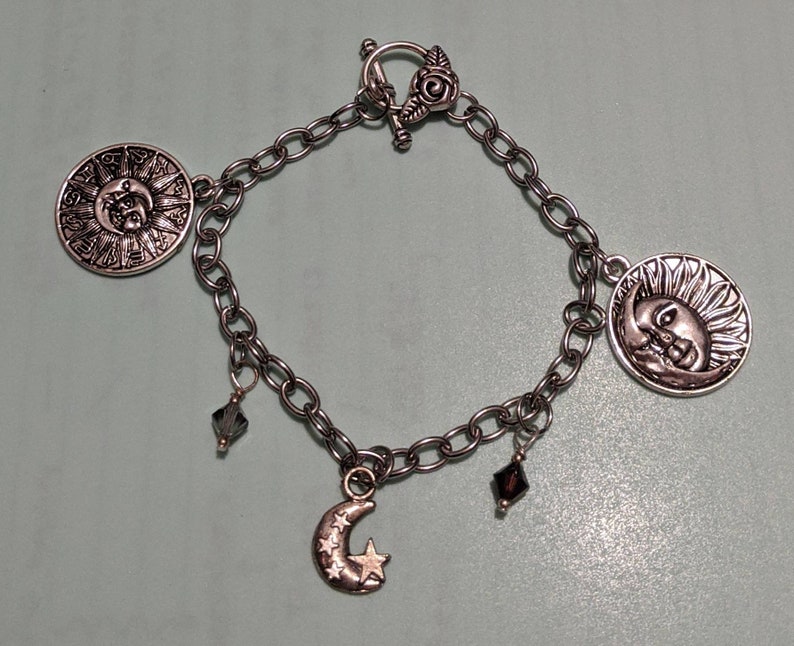 Women/'s Sun and Moon Charm Bracelet with Swarvoski Crystals