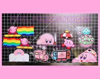 Kirby Stickers Waterproof Vinyl Glossy Decals | For Car, Desk, Journal, Laptop, Waterbottle Cute Anime Gamer Vibes