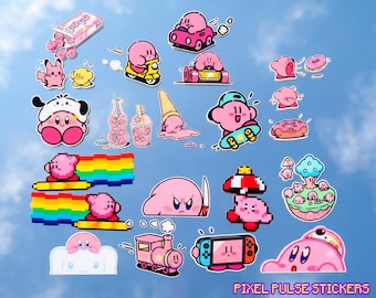 Pegatinas de Kirby de vinilo brillante e impermeables para coche, escritorio, diario, portátil y botella de agua. ¡Un toque de anime gamer!