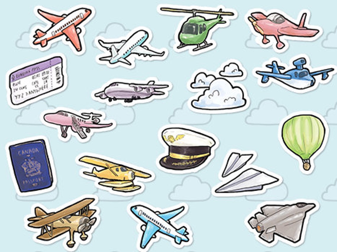 Airplane Themed Stickers 17 pieces Waterprooof Glossy | Etsy