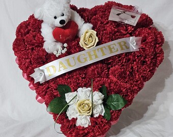 Artificial Silk Funeral Double Open Heart Wreath - Tribute Flower Memorial - Personalise - MySilkFlowers Ltd