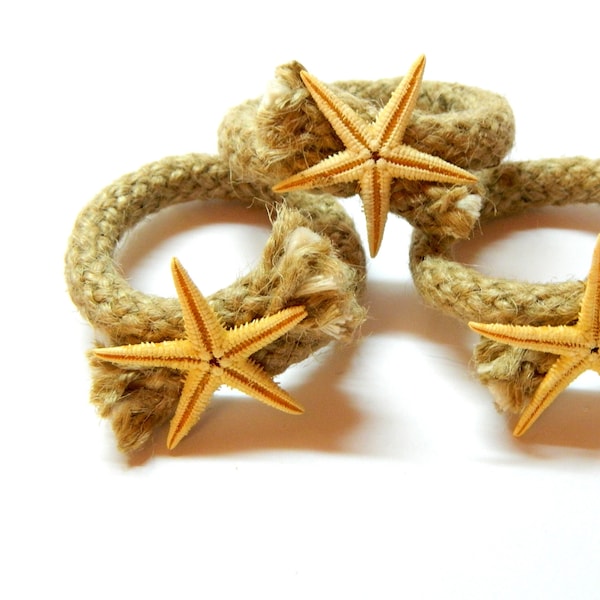 3 Starfish napkin ring, set of 6/9/12/24, coastal nautical Wedding, serviette beach table décor, rope bands pirate boat, natural marine sea