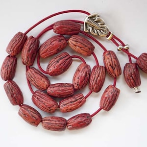 Greek Komboloi, Hand-Crafted Olive Kernel Worry Beads - Red