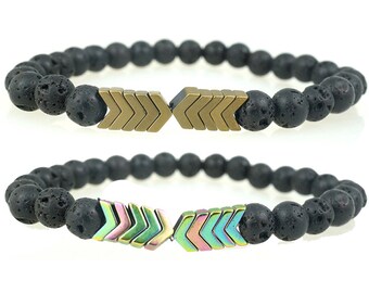 Sacred Hematite Arrow Lava Stone Diffuser Bracelet 6mm 8mm