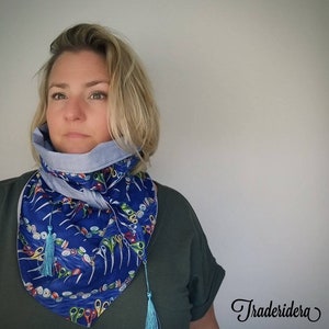 Triangular cotton scarf for women - Chèche, scarf, shawl, shawl, neck warmer - Unique scissor patterns