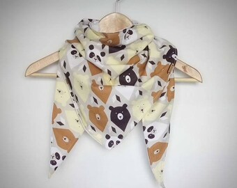 Damen-Dreieckstuch aus Bio-Baumwolle mit Teddybär-Muster - Schal, Schal, Halswärmer.