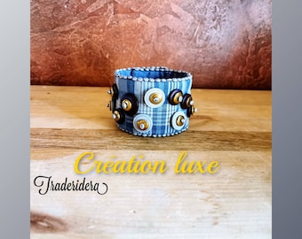 Artist cuff bracelet - button bead fabric - handmade and unique