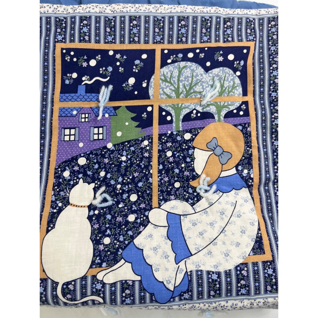 Little Girl White Cat Lap Blanket Quilt Gazing at Night Sky Etsy