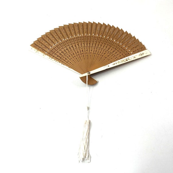 Vintage Asian Fold Out Hand Fan Thin Wood Strips … - image 2
