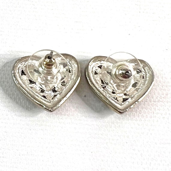 Antiqued Silver Tone Heart Earrings Pierced .75" … - image 2