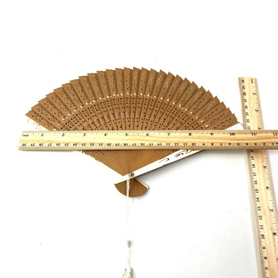 Vintage Asian Fold Out Hand Fan Thin Wood Strips … - image 4