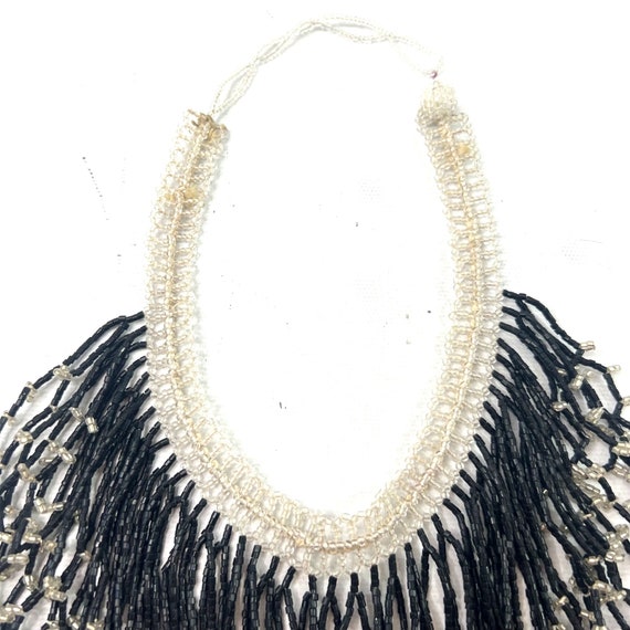 Beaded Cascading Choker Collar Necklace White Bla… - image 6