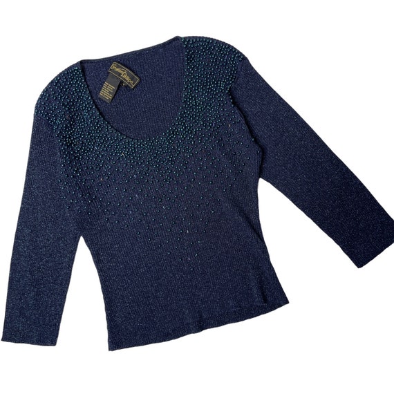 Vintage Christine Phillipe Metallic Blue Sweater … - image 1
