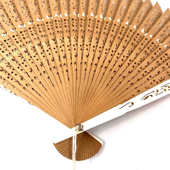 Vintage Asian Fold Out Hand Fan Thin Wood Strips … - image 5