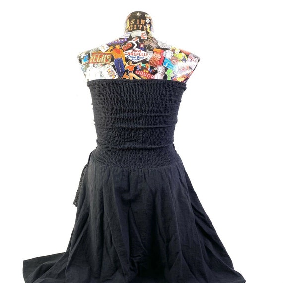 Vintage Black Strapless Dress Gathered and Smocke… - image 2