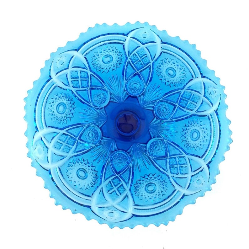 Vintage Imperial Glass Daisy and Button Antique Blue Round Pedestal Cake Stand