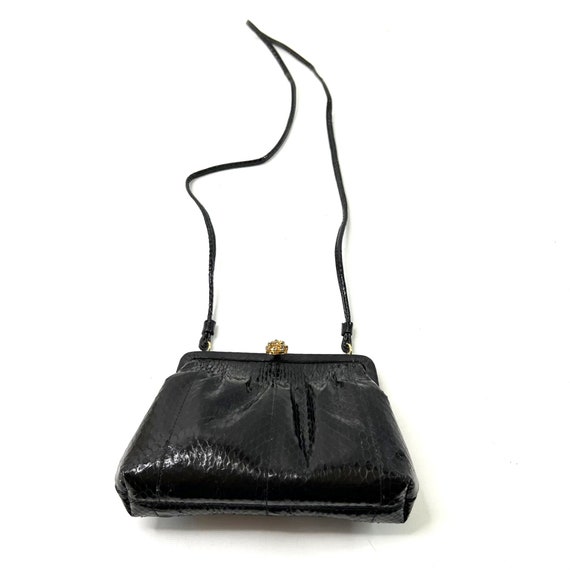 Vintage Black Patent Snake Embossed Formal Purse … - image 2