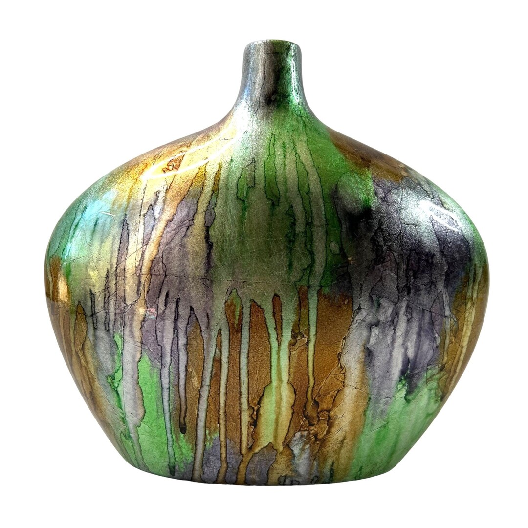 Metallic Drip Hand Painted Bottle Vase Purple Green Gold Brown Etsy