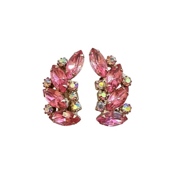 Vintage Estate Pink Austrian Crystal Clip On Earr… - image 1