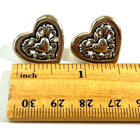 Antiqued Silver Tone Heart Earrings Pierced .75" … - image 3
