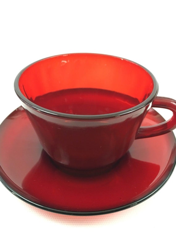 Authentic Arcoroc Ruby Red Glass Cup And Saucer Vintage 1960s Etsy