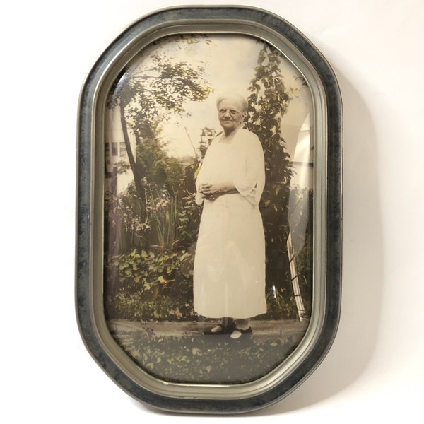 Vintage Convex Bubble Glass Framed Portrait 18" x 12"