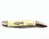 Vintage Imperial Pocket Knife Mother of Pearl Scaler Bottle Opener Fish Emblem