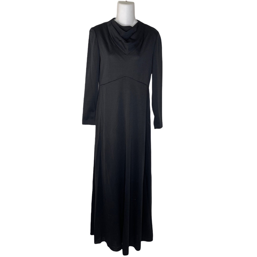 Vintage Puritan Forever Young Black Maxi Dress Long Sleeve Small Modest ...