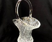 Cut Glass Heavy Large Basket Beautiful Leaf Daisy Crisscross Pattern