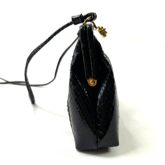 Vintage Black Patent Snake Embossed Formal Purse … - image 8