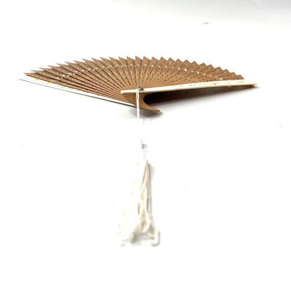 Vintage Asian Fold Out Hand Fan Thin Wood Strips … - image 8
