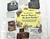 Zenith Radio Magazine Ad 1949 Full Color Print Advertisement Portables Vintage