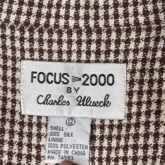 Vintage Brown Houndstooth Silk Blazer Size 12 Suit Jacket