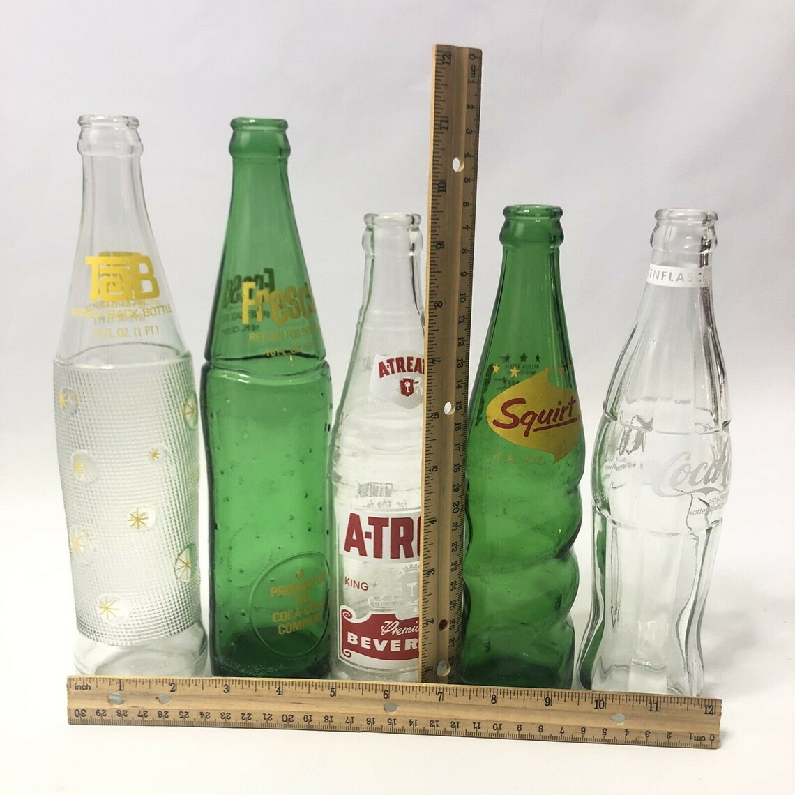 Set of 5 Vintage Glass Soda Bottles Fresca Coca Cola Squirt Etsy