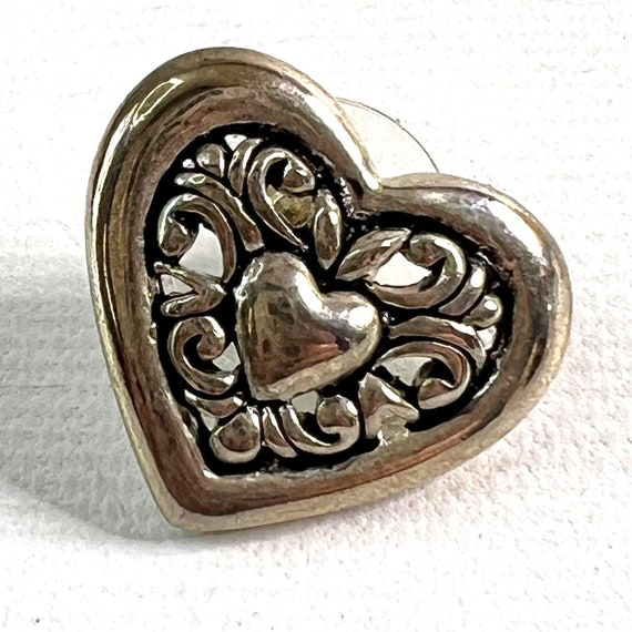 Antiqued Silver Tone Heart Earrings Pierced .75" … - image 4