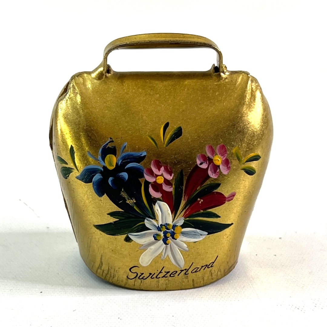 Swiss Cow Bell Hand Painted Brass Cow Bell Vintage Switzerland Etsy