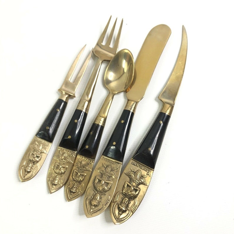 212pc Set of Vintage Brass & Rosewood Flatware Made In Etsy