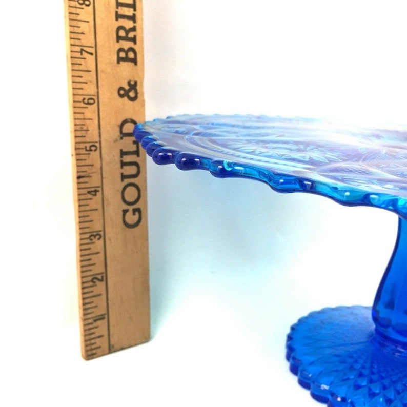 Vintage Imperial Glass Daisy and Button Antique Blue Round Pedestal Cake Stand