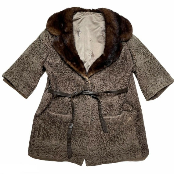 Vintage Faux Fur Swing Coat Collared 3/4 Sleeve Re