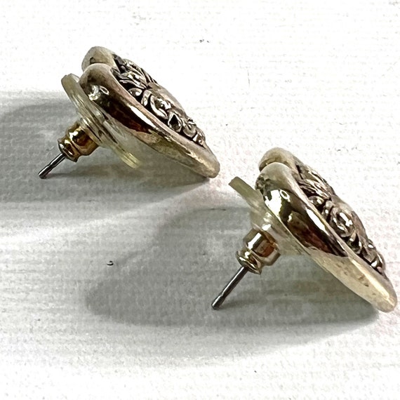 Antiqued Silver Tone Heart Earrings Pierced .75" … - image 5