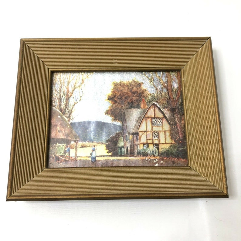 Set of 4 Vintage Foil Art Prints Fall Winter Village Scenes Etsy