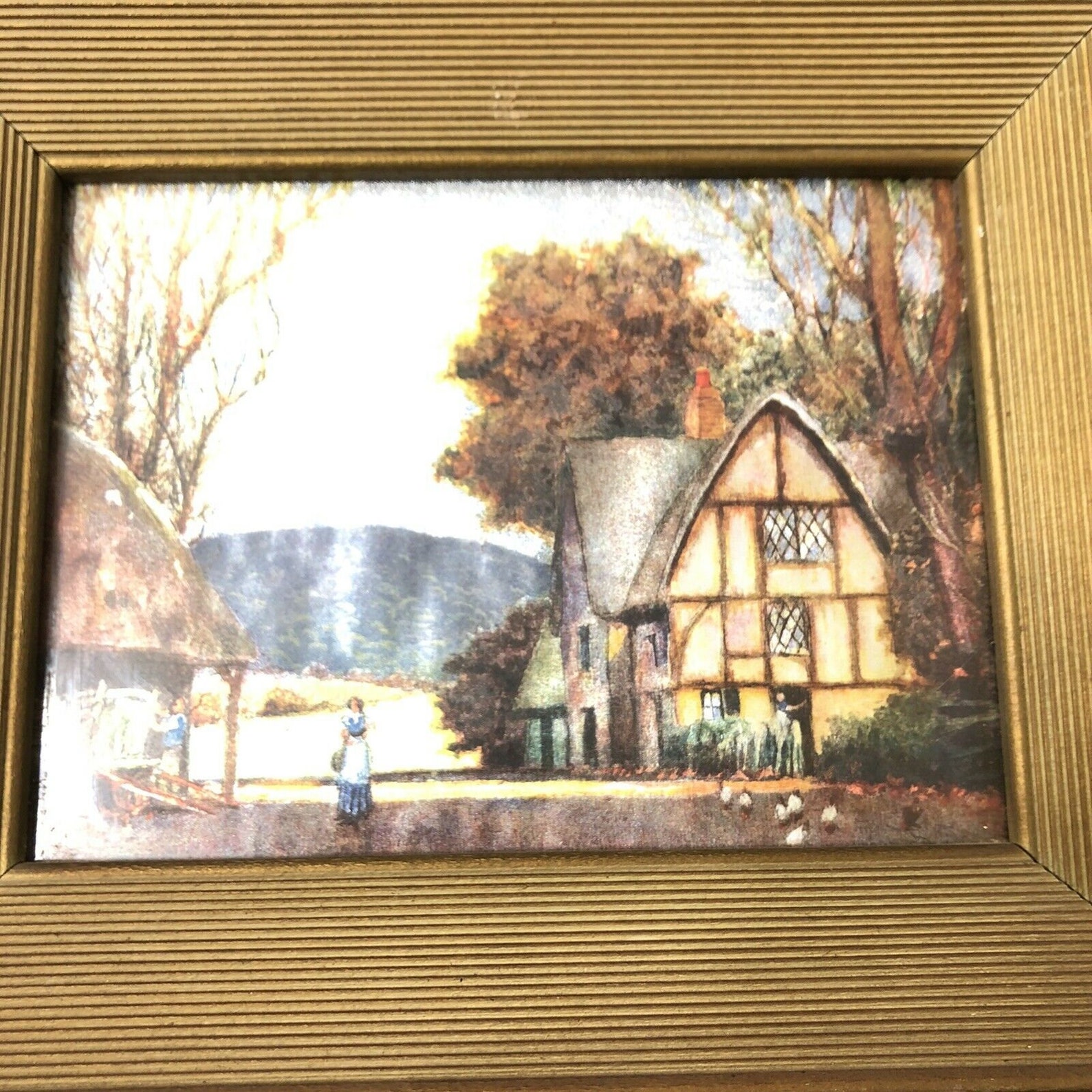 Set of 4 Vintage Foil Art Prints Fall Winter Village Scenes Etsy