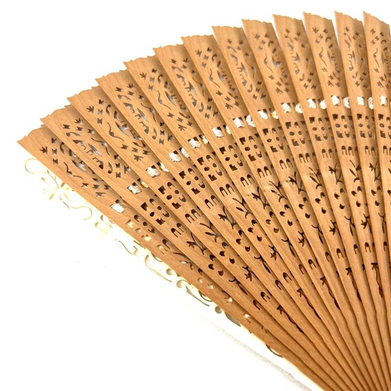 Vintage Asian Fold Out Hand Fan Thin Wood Strips … - image 10